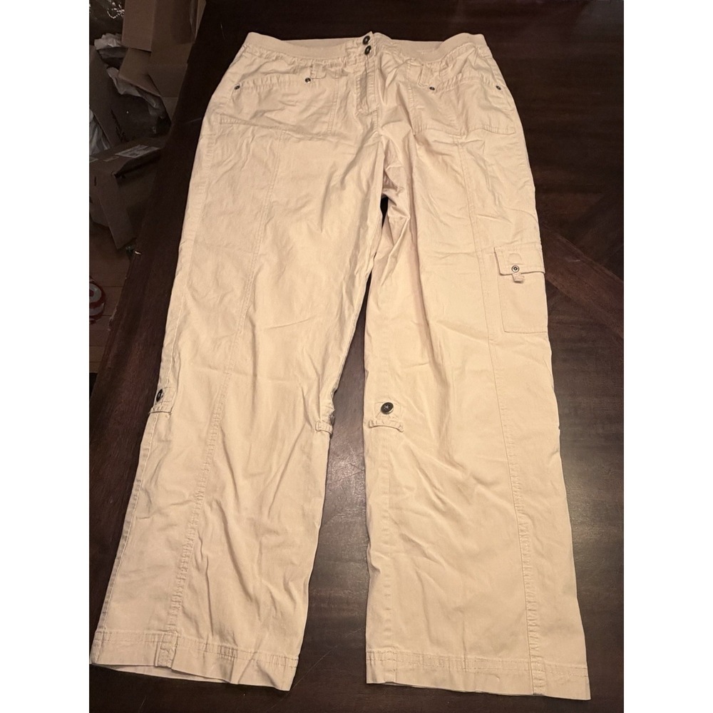 Laura Ashley Petite Lightweight Roll Up Casual Convertible Pants 14 Tan travel